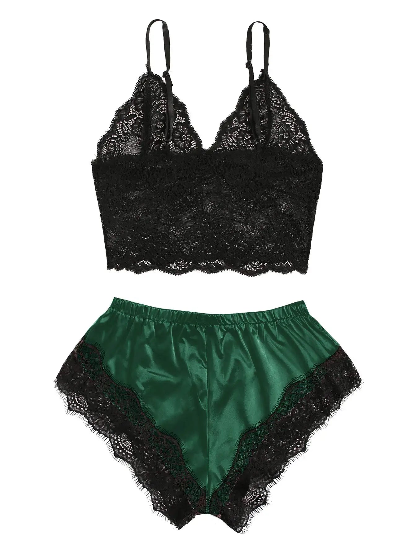 Women's 2 Piece Sexy Lace Pajama Set See-Through