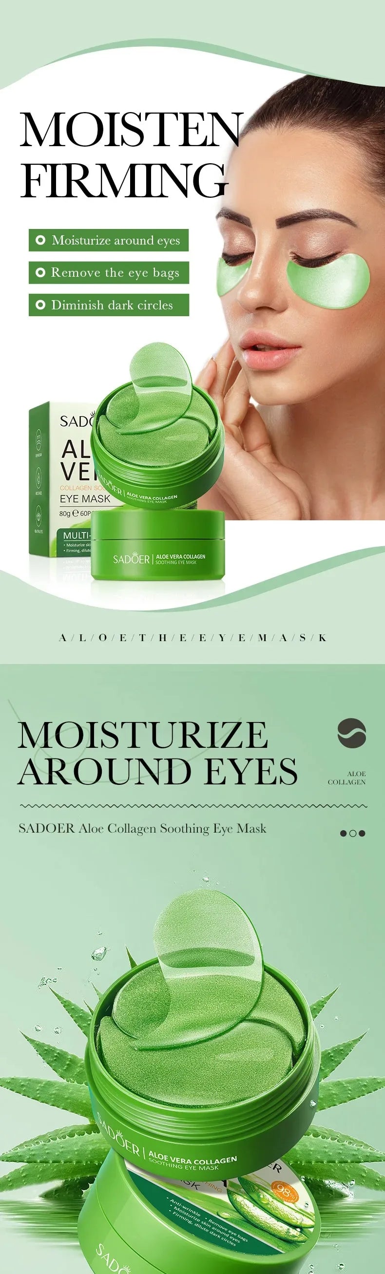 60 pcs Aloe Vera Collagen Under-Eye Patches – Hydrate & Brighten