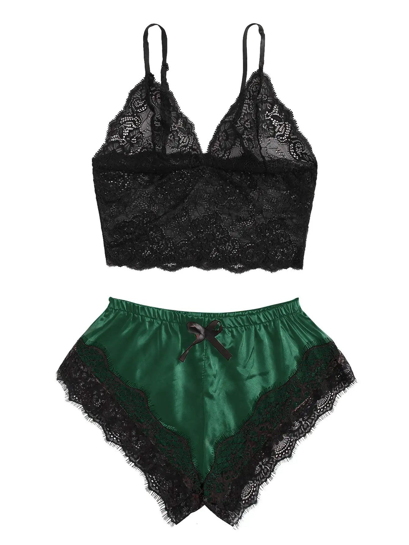 Women's 2 Piece Sexy Lace Pajama Set See-Through